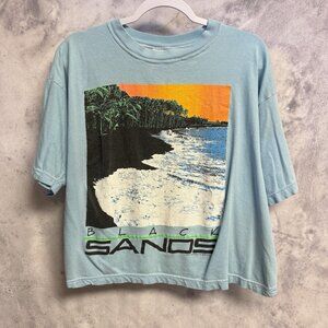 Vintage 90s Black Sand Beach T Shirt Womens Large 22x21.5 Blue Single Stitch